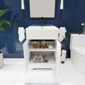 Waterfall 24’’ RTA Freestanding Vanity Cabinet Base with Vertical Striped Decor (Countertop & Sink Not Included) 浴室柜