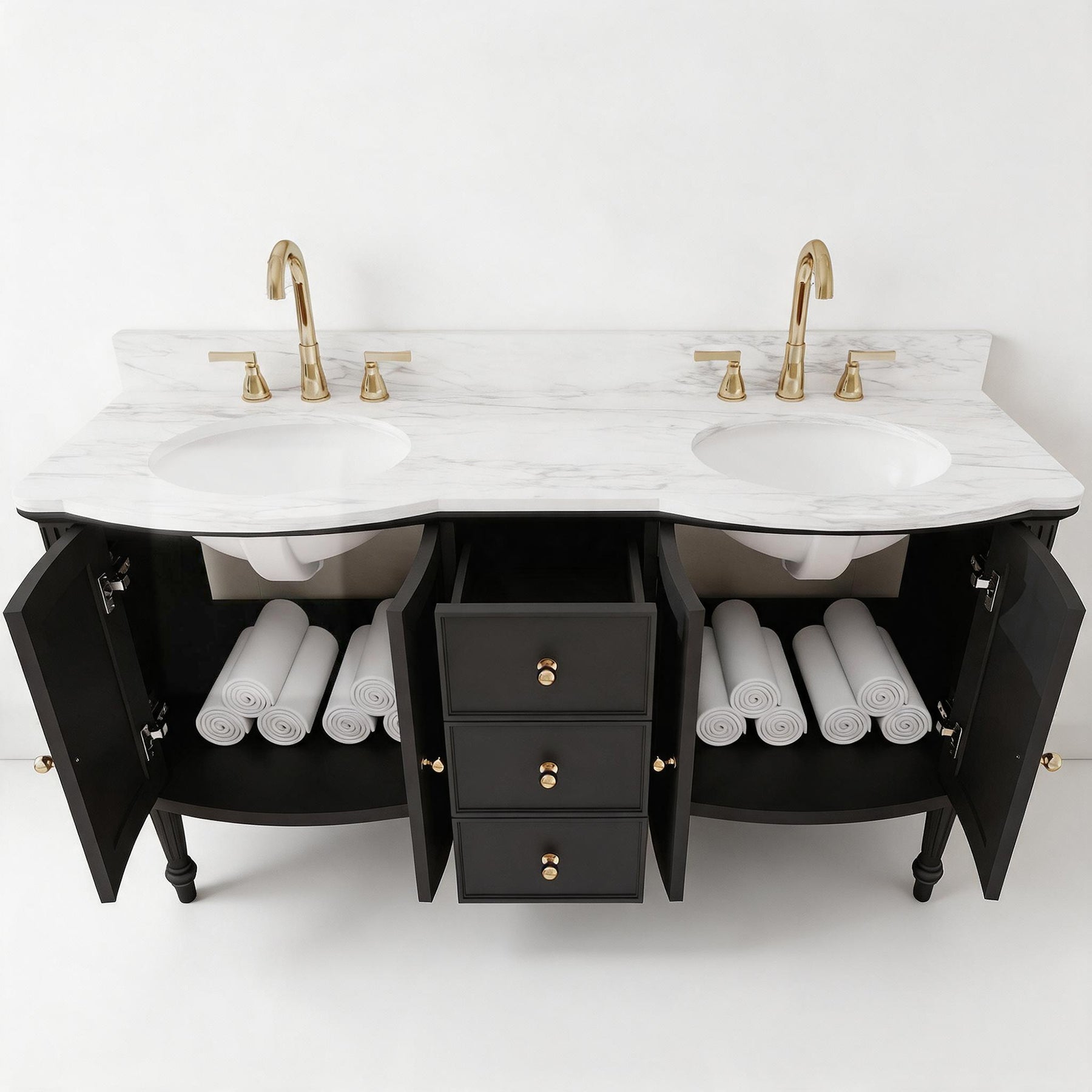 Elara 60" Freestanding Double Vanity Cabinets with Solid Wood Legs