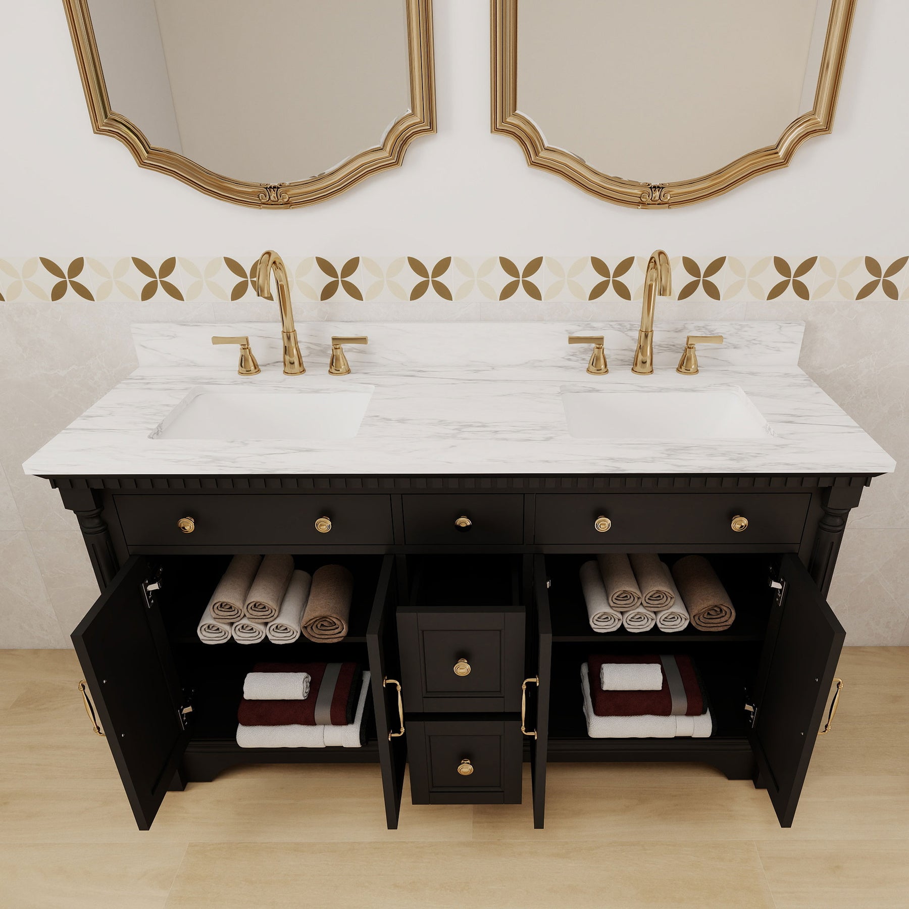 Acro 60" Freestanding Double Vanity Cabinets with Arch Feet