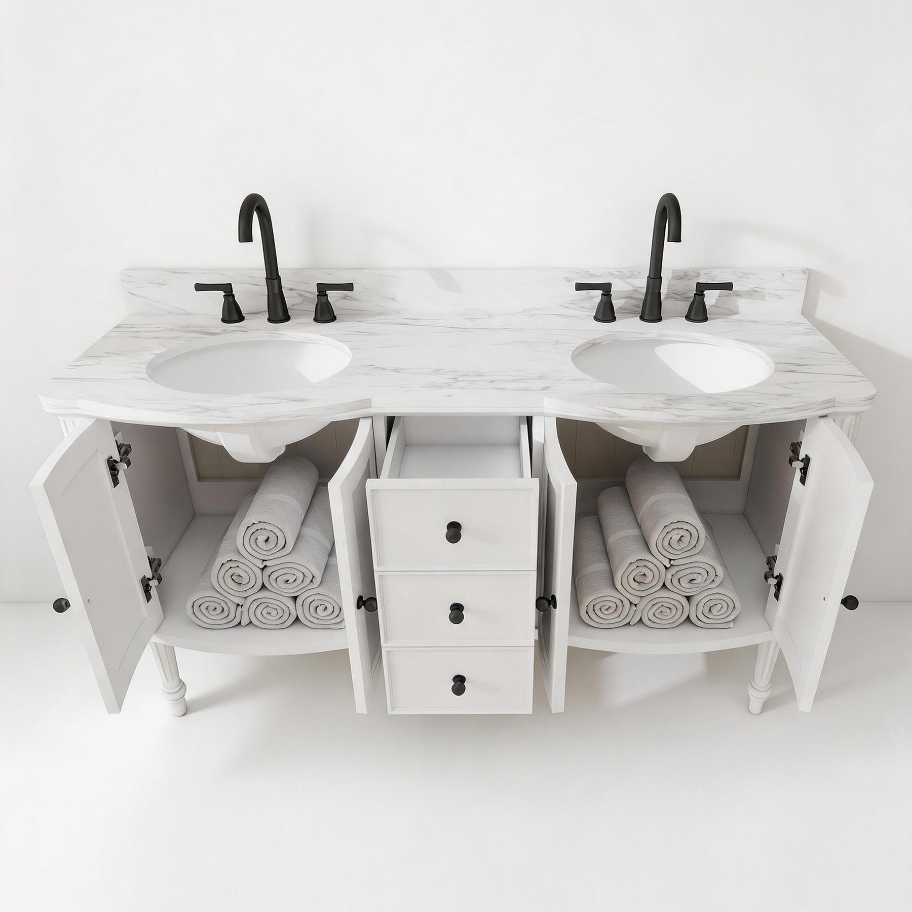 Elara 60" Freestanding Double Vanity Cabinets with Solid Wood Legs