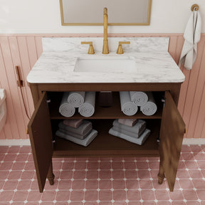 Verve 36" Freestanding Single Vanity – Bath Cabinet with Solid Wood, Artificial Stone Top (2 Doors, Assembled)