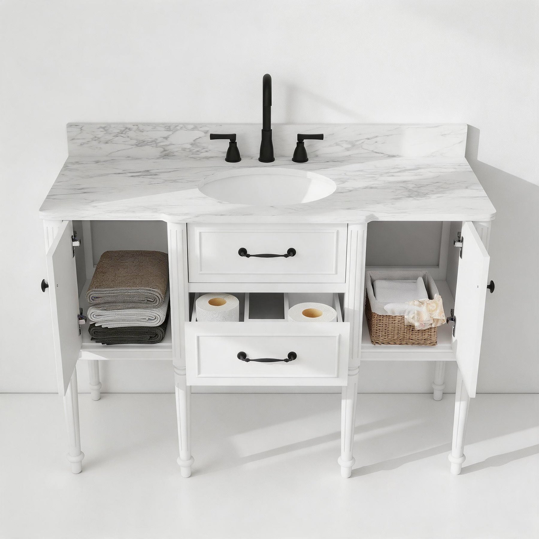 Modish 48" Wall Mounted Single Vanity Cabinet with Solid Wood Legs, Pre-Assembled, Freestanding & Floating 2 Installation Ways