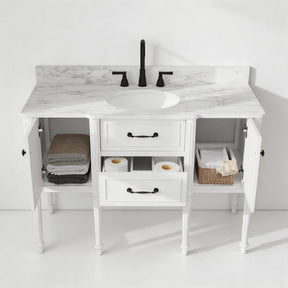 Modish 48" Wall Mounted Single Vanity Cabinet with Solid Wood Legs, Pre-Assembled, Freestanding & Floating 2 Installation Ways