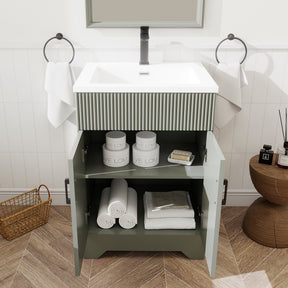 Waterfall 24’’ RTA Freestanding Vanity Cabinet Base with Vertical Striped Decor (Countertop & Sink Not Included) 浴室柜