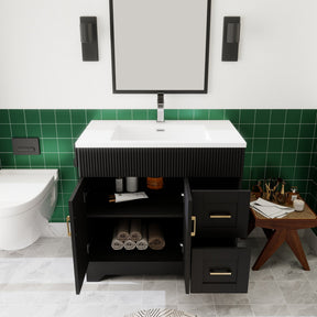 Waterfall 36’’ RTA Freestanding Vanity Cabinet Base with Vertical Striped Decor (Countertop & Sink Not Included) 浴室柜