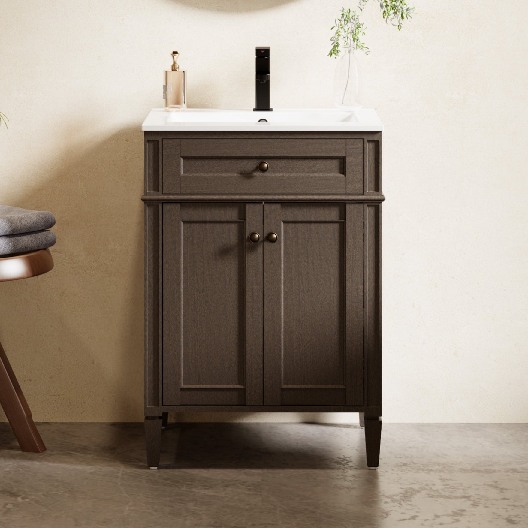 Retro 24" Freestanding Single Vanity Cabinets with Square Column