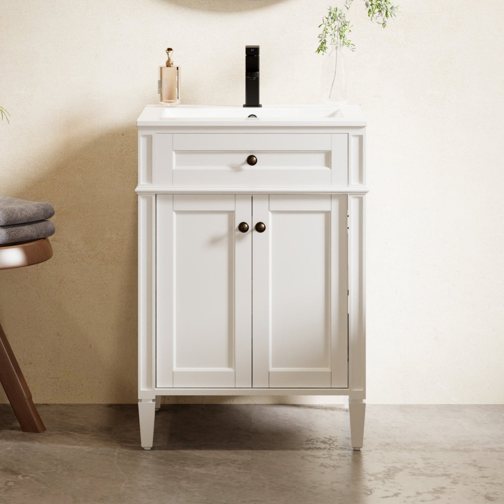 Retro 24" Freestanding Single Vanity Cabinets with Square Column