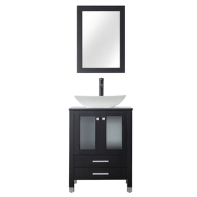 Classic 24" Black Freestanding Bathroom Vanity Combo with Single Sink & Mirror