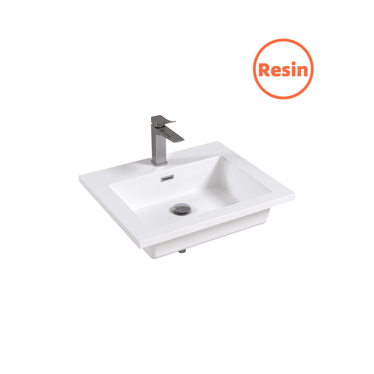 24" Rectangular Integrated Resin Bathroom Sink with Faucet & Drain Kit (Fits eclife Modern-24 & Waterfall-24 Bases)