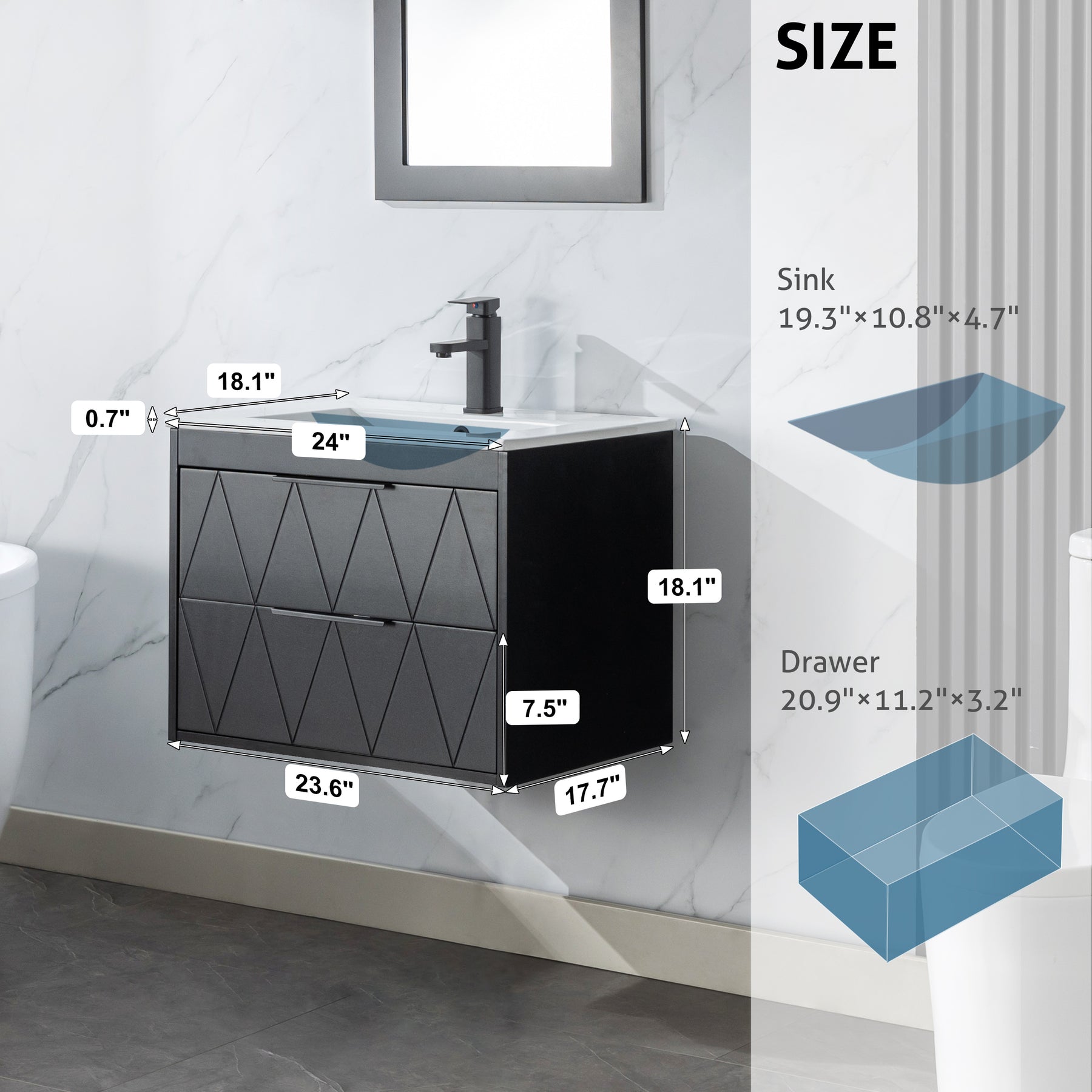 Linear 24" Wall Mounted Bathroom Vanity Combo with Single Undermount Sink
