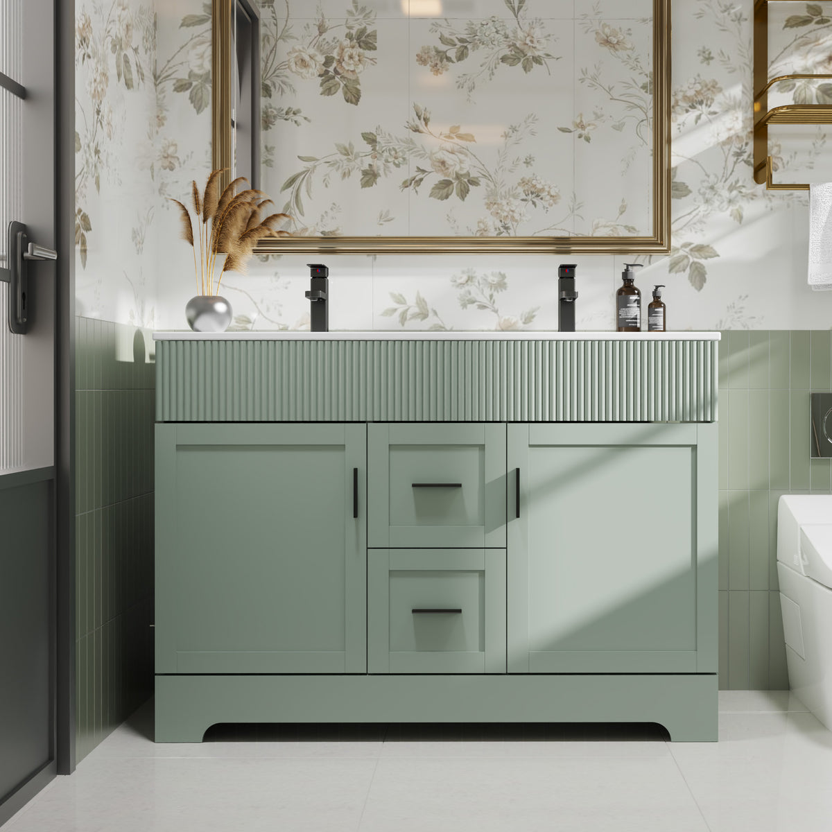 Waterfall  48" Freestanding Double Vanity Cabinets with Decoration Lines