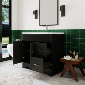 Waterfall 36’’ RTA Freestanding Vanity Cabinet Base with Vertical Striped Decor (Countertop & Sink Not Included) 浴室柜