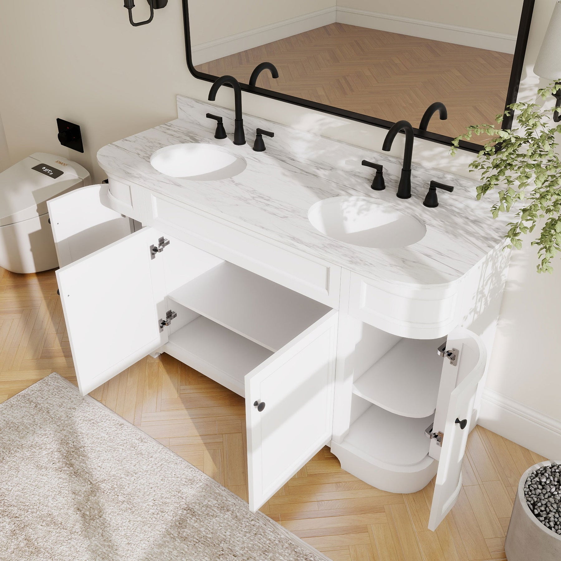 Opuluxe 60’’ Freestanding Double Vanity Cabinets with Curved Design 浴室柜