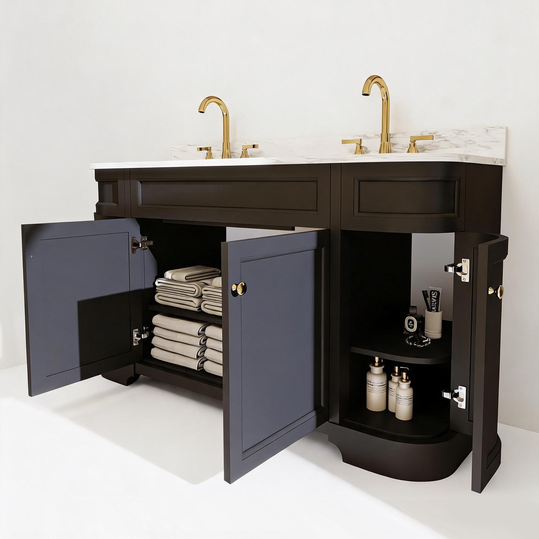 Opuluxe 60" Freestanding Double Vanity Cabinets with Curved Design