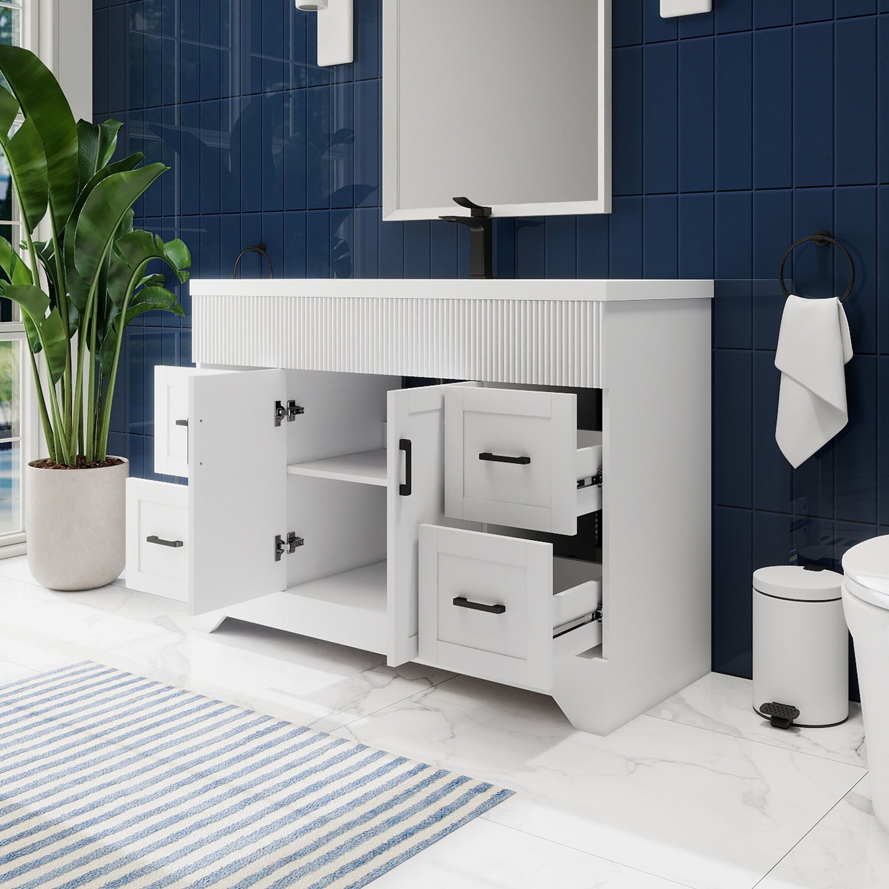 Waterfall 48’’ RTA Freestanding Vanity Cabinet Base with Vertical Striped Decor (Countertop & Sink Not Included) 浴室柜