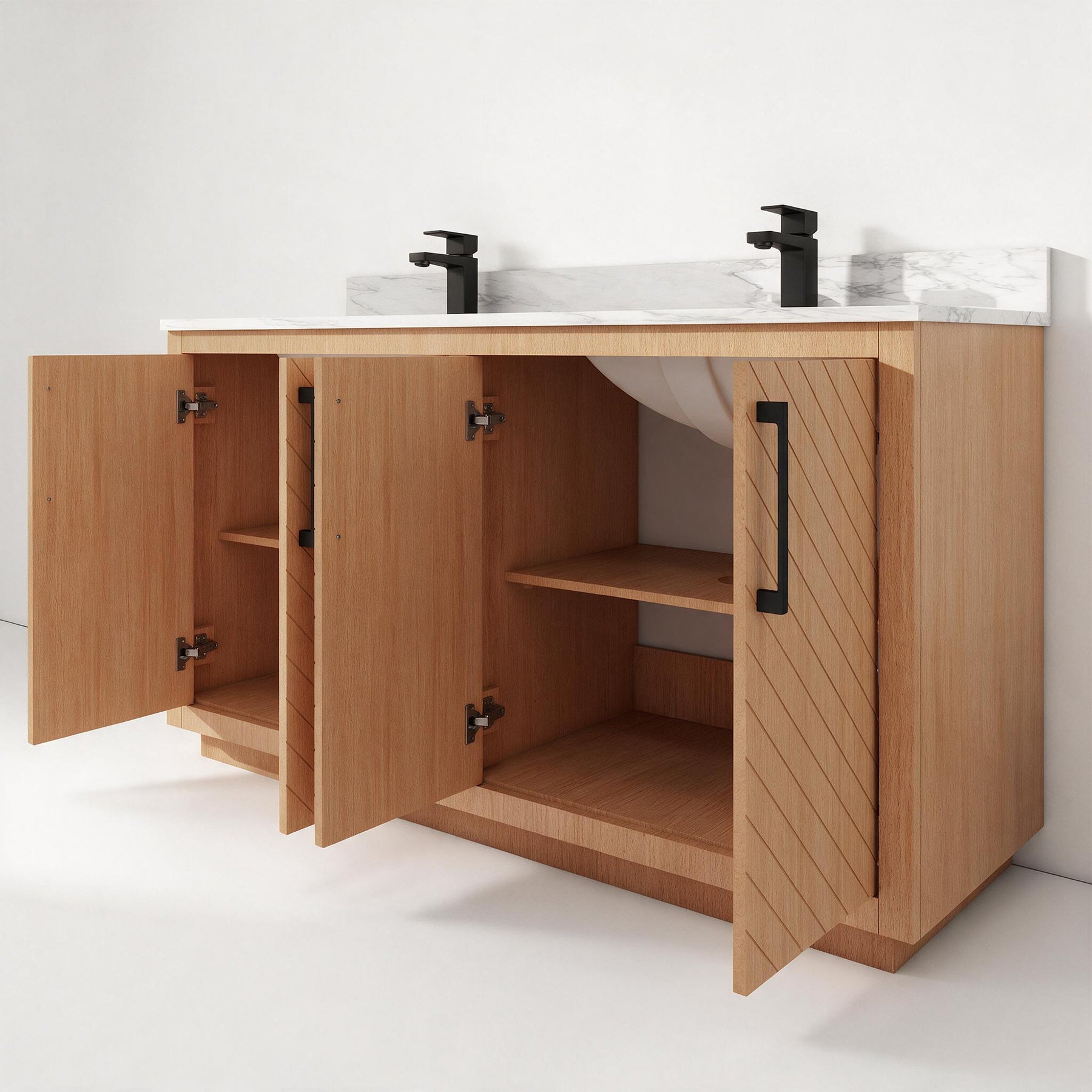 Zoom 60" Freestanding Double Vanity Cabinets with Chevron Pattern