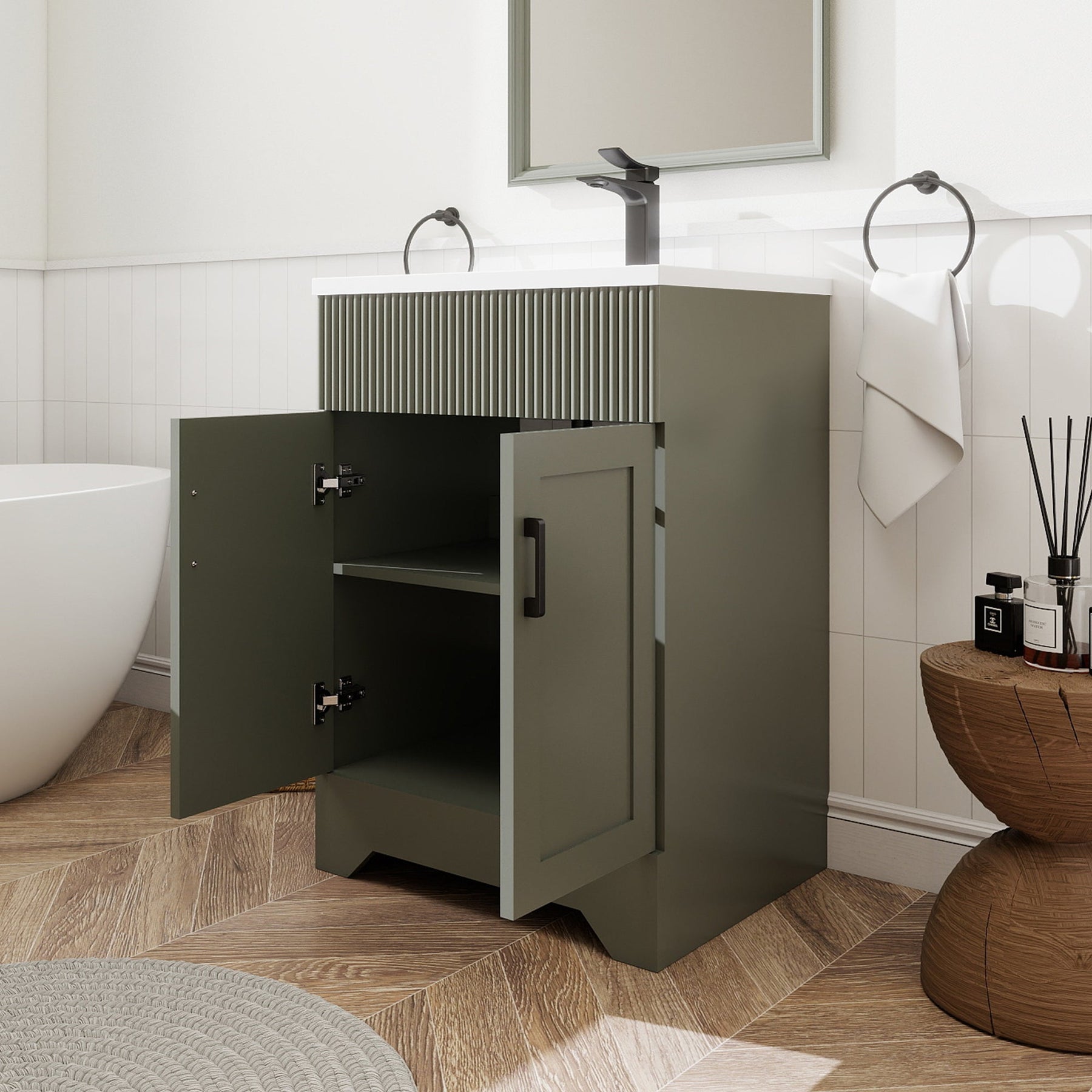 Waterfall 24’’ RTA Freestanding Vanity Cabinet Base with Vertical Striped Decor (Countertop & Sink Not Included) 浴室柜