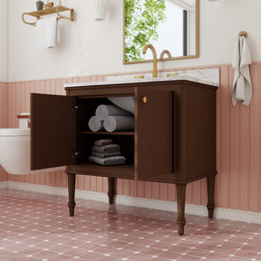 Verve 36" Freestanding Single Vanity – Bath Cabinet with Solid Wood, Artificial Stone Top (2 Doors, Assembled)