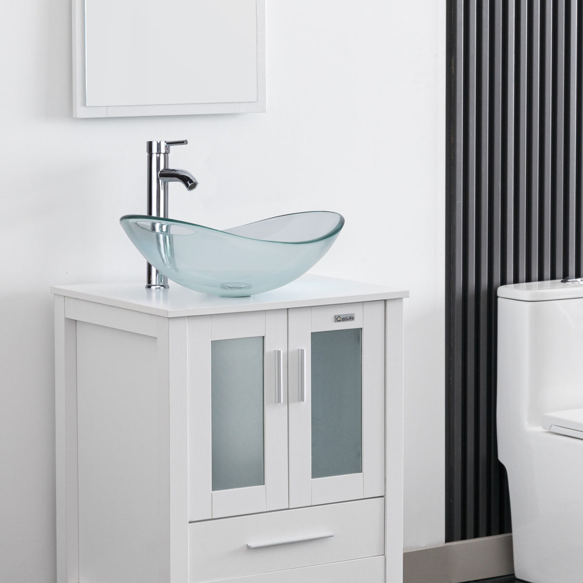 Eclife 21.5" Bathroom Modern Artistic Tempered Glass Basin Countertop Bowl Sink