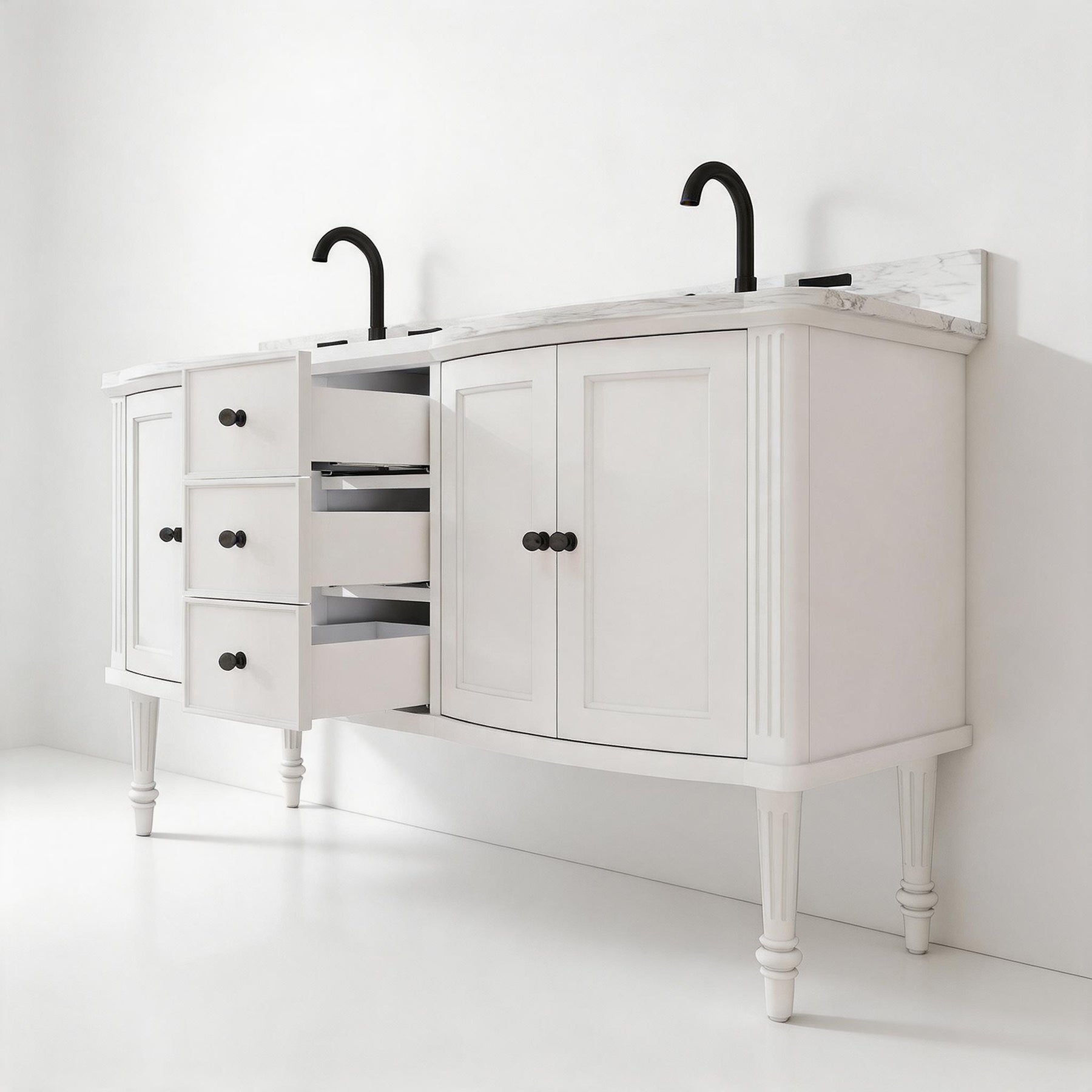 Elara 60" Freestanding Double Vanity Cabinets with Solid Wood Legs