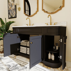 Opuluxe 60" Freestanding Double Vanity Cabinets with Curved Design