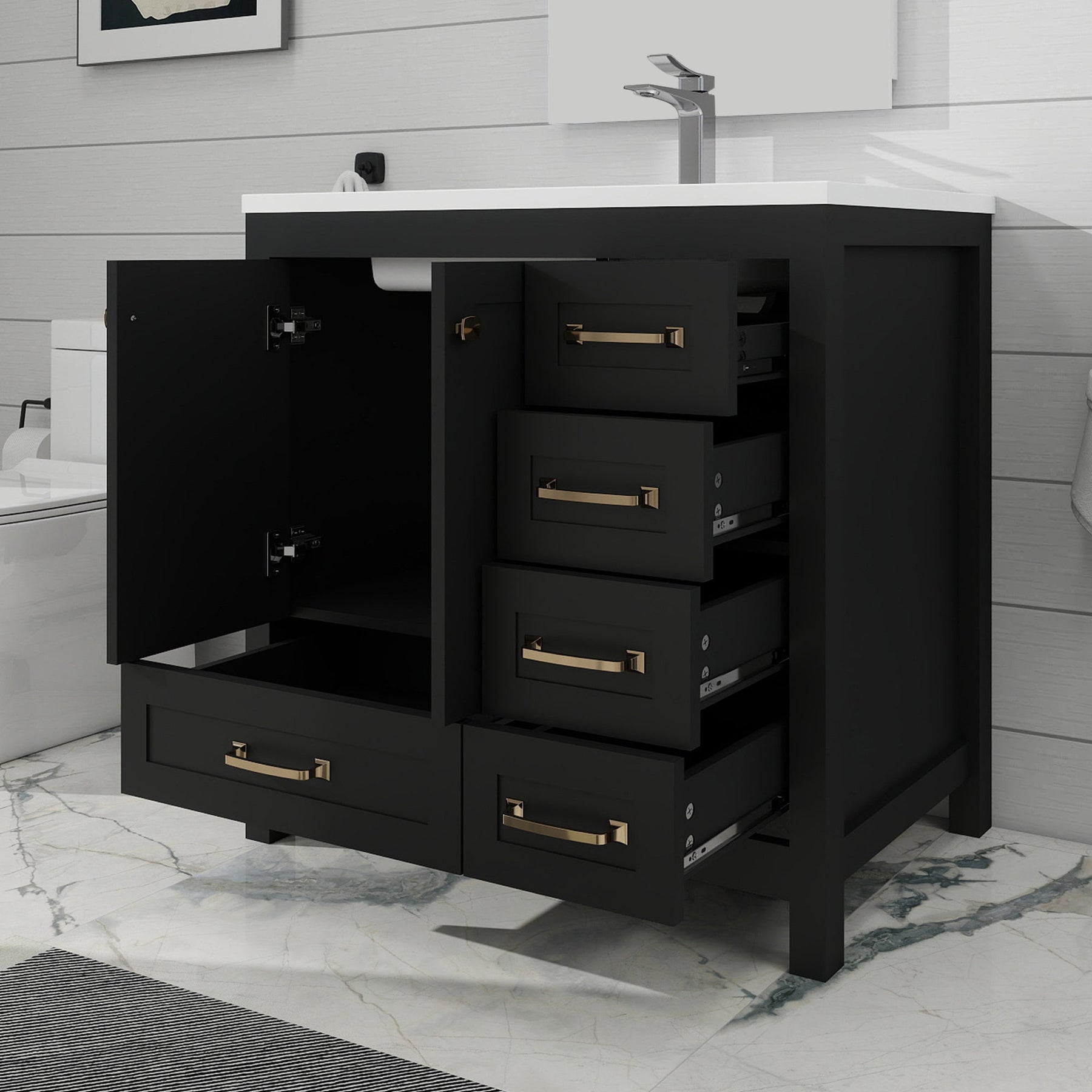 Modern 36’’ RTA Freestanding Vanity Cabinet Base with Larger Storage Room (Countertop & Sink Not Included) 浴室柜