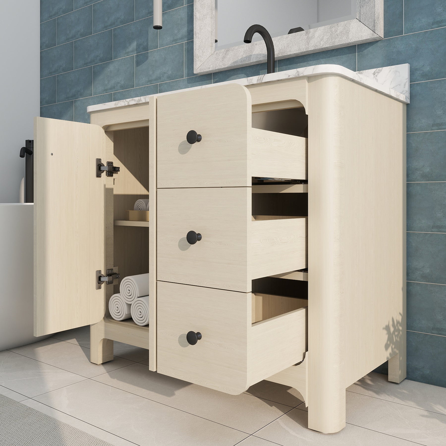 Canyon 36" Freestanding Single Vanity Cabinet with Curved Design