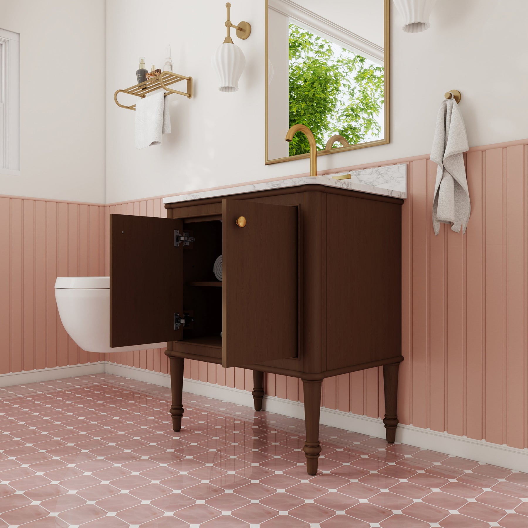 Verve 30" Freestanding Single Vanity – Bath Cabinet with Solid Wood, Artificial Stone Top (2 Doors, Assembled)