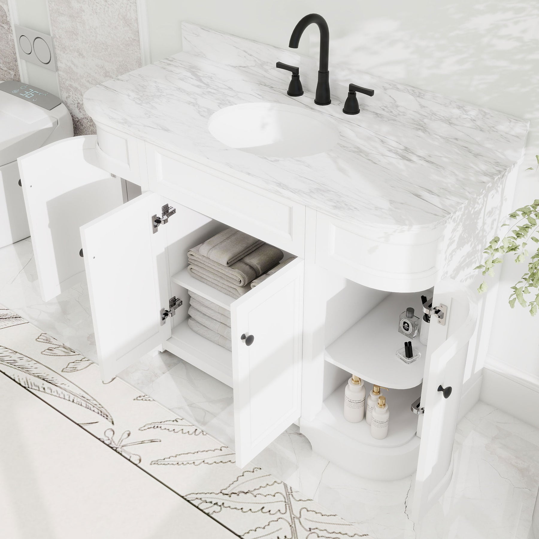 Opuluxe 48" Freestanding Single Vanity Cabinets with Curved Design