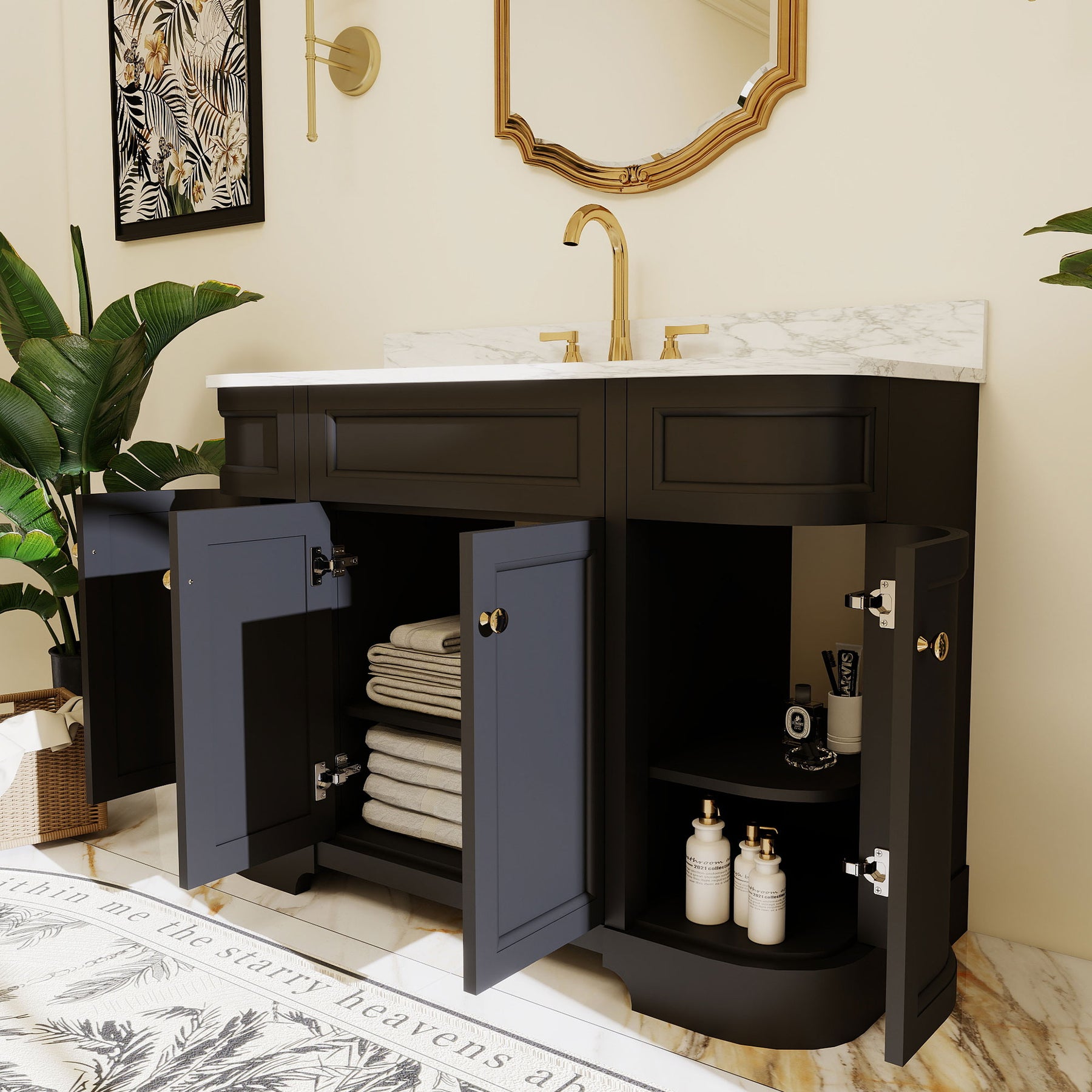 Opuluxe 48" Freestanding Single Vanity Cabinets with Curved Design