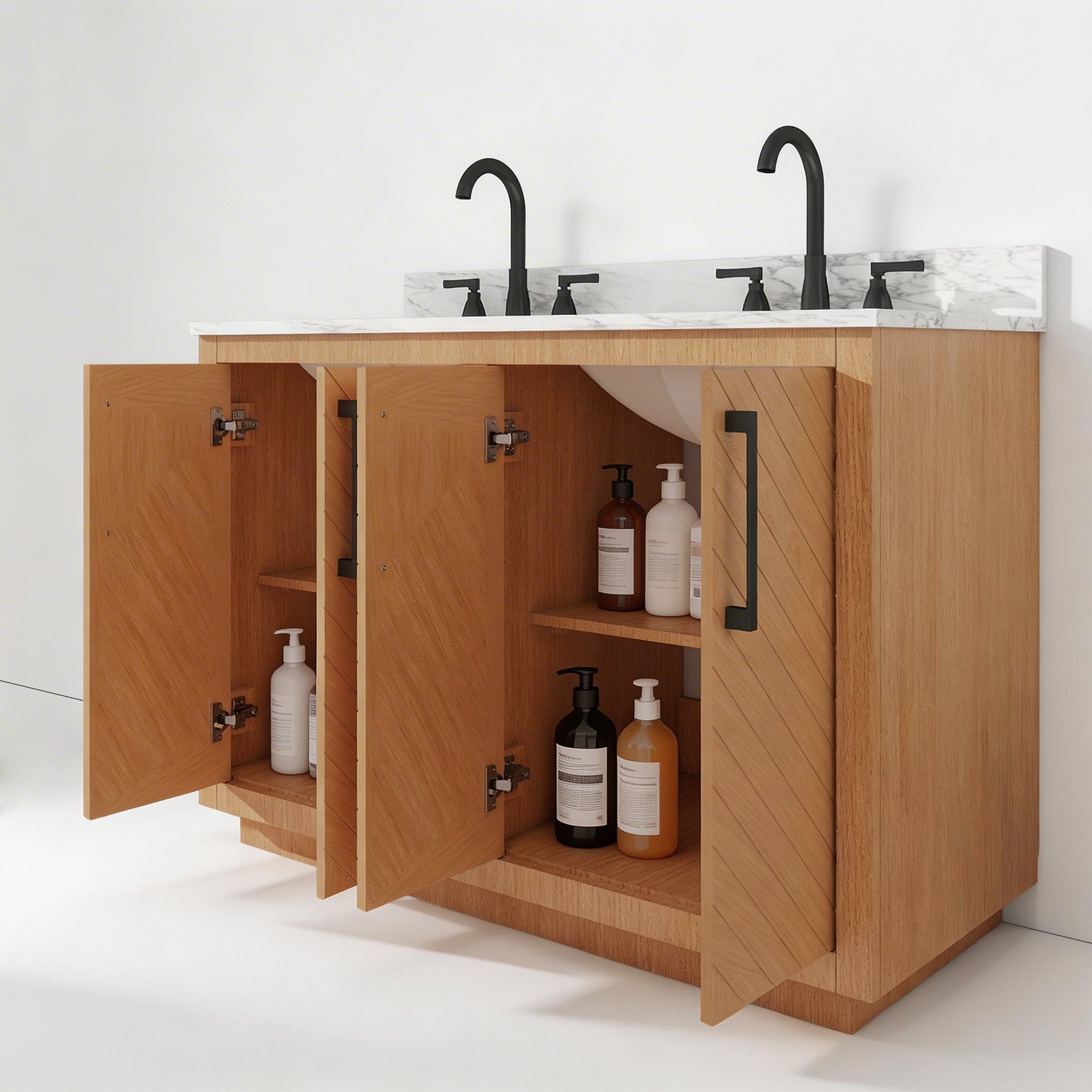 Zoom 48" Freestanding Double Vanity Cabinets with Chevron Pattern