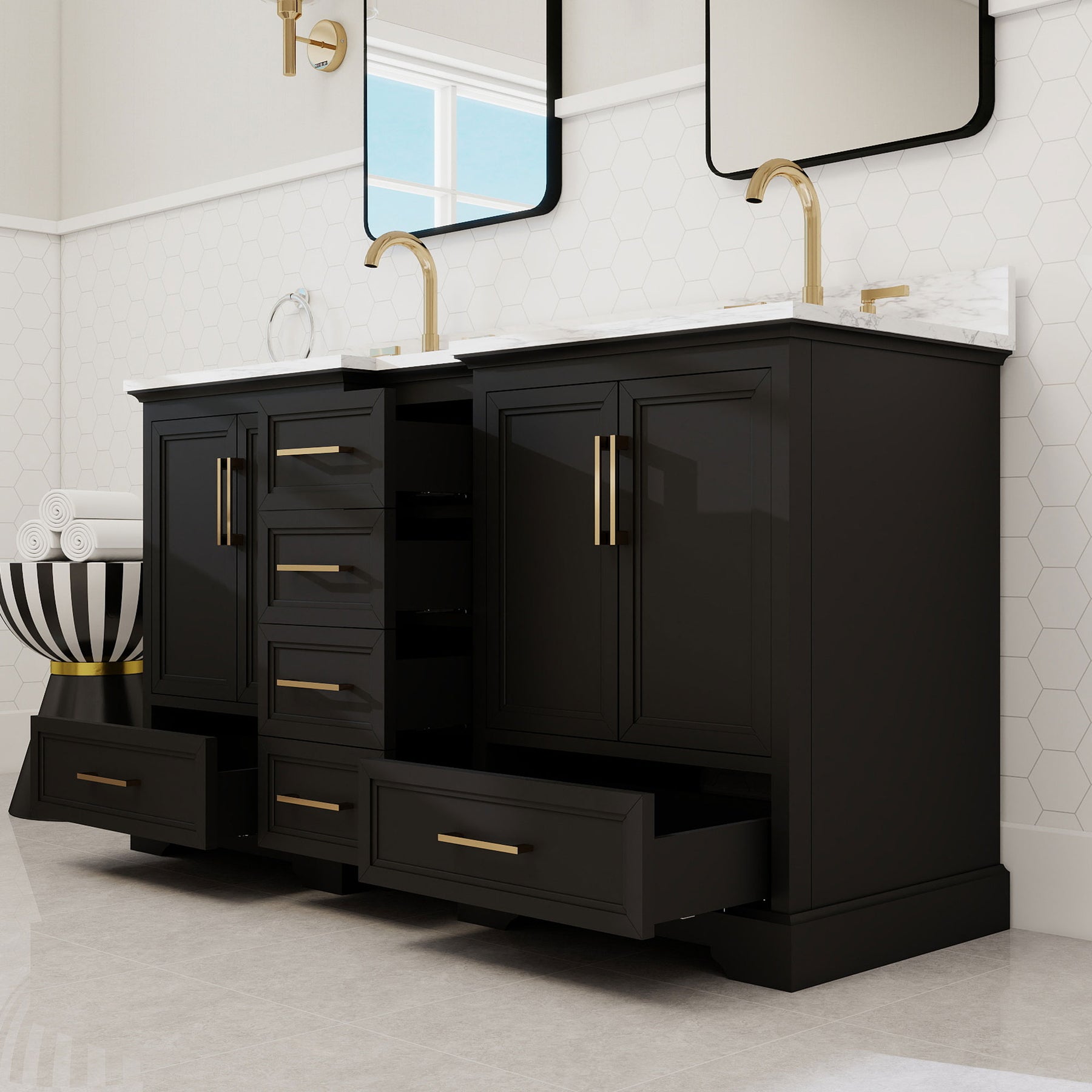 Nobilis 60" Freestanding Double Vanity Cabinets with Symmetrical Layout