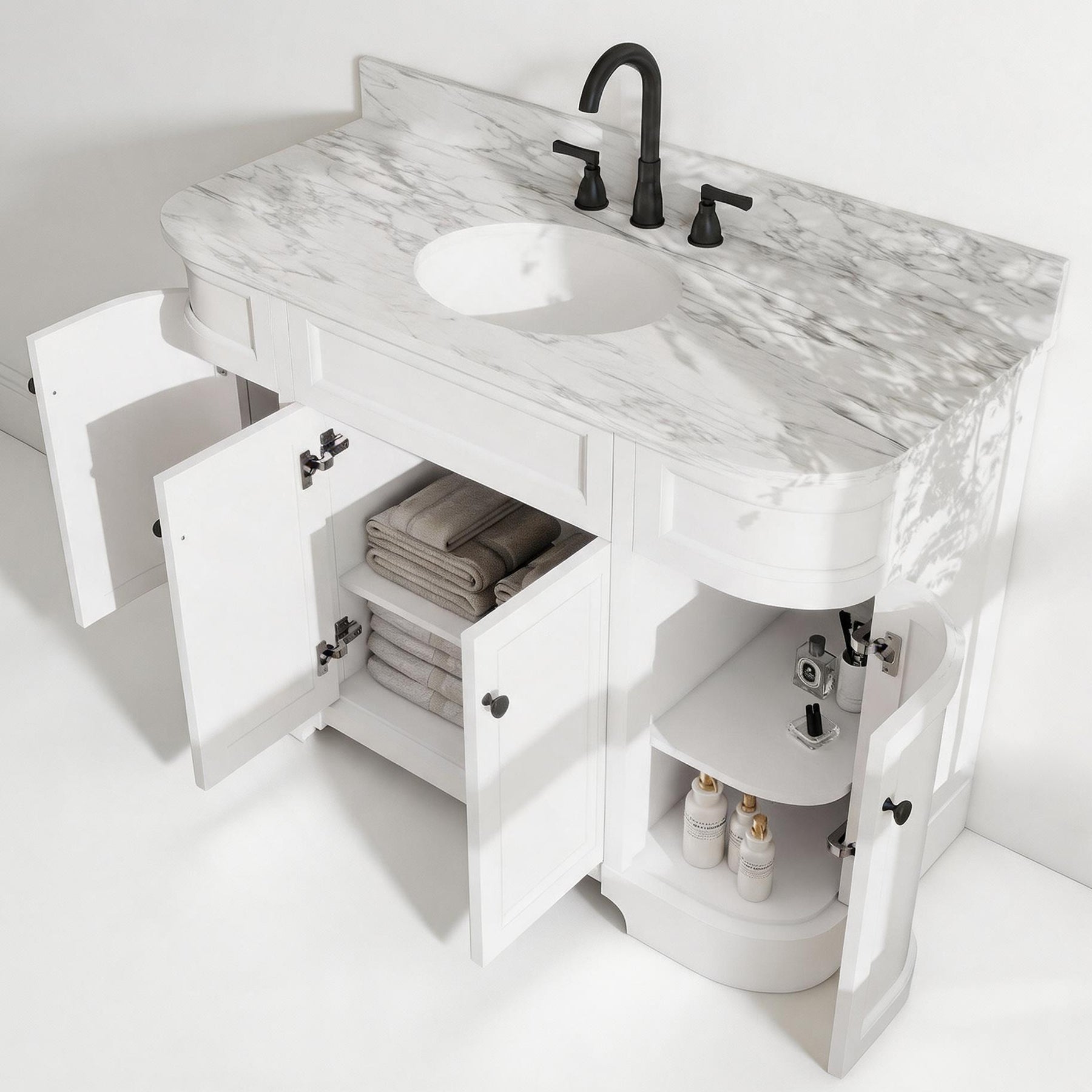 Opuluxe 48" Freestanding Single Vanity Cabinets with Curved Design