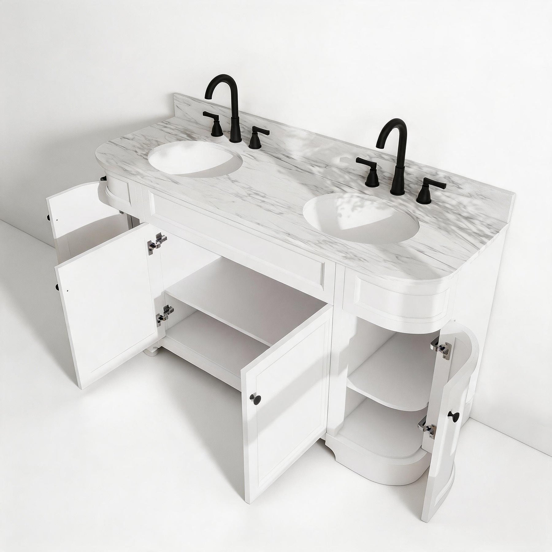 Opuluxe 60" Freestanding Double Vanity Cabinets with Curved Design