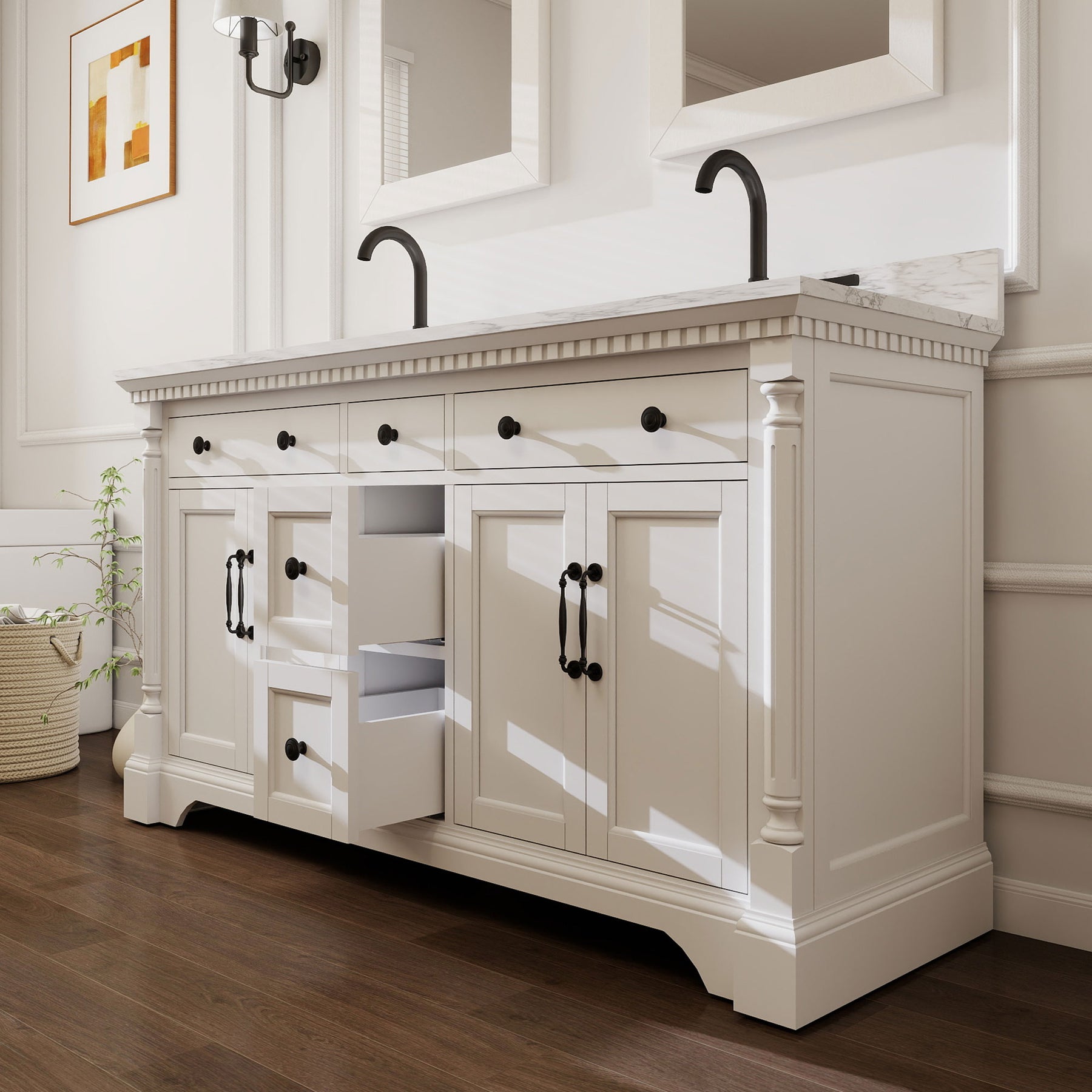 Acro 60" Freestanding Double Vanity Cabinets with Arch Feet
