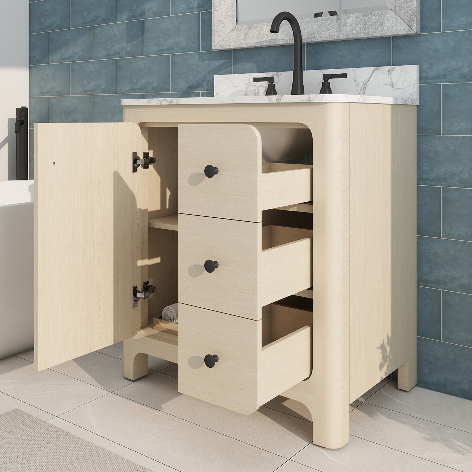 Canyon 30" Freestanding Single Vanity Cabinet with Curved Design