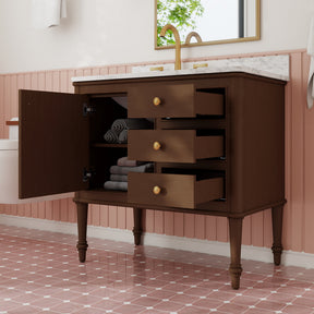 Verve 36" Freestanding Single Vanity – Bath Cabinet with Solid Wood, Artificial Stone Top (1 Door, 3 Drawers, Assembled)