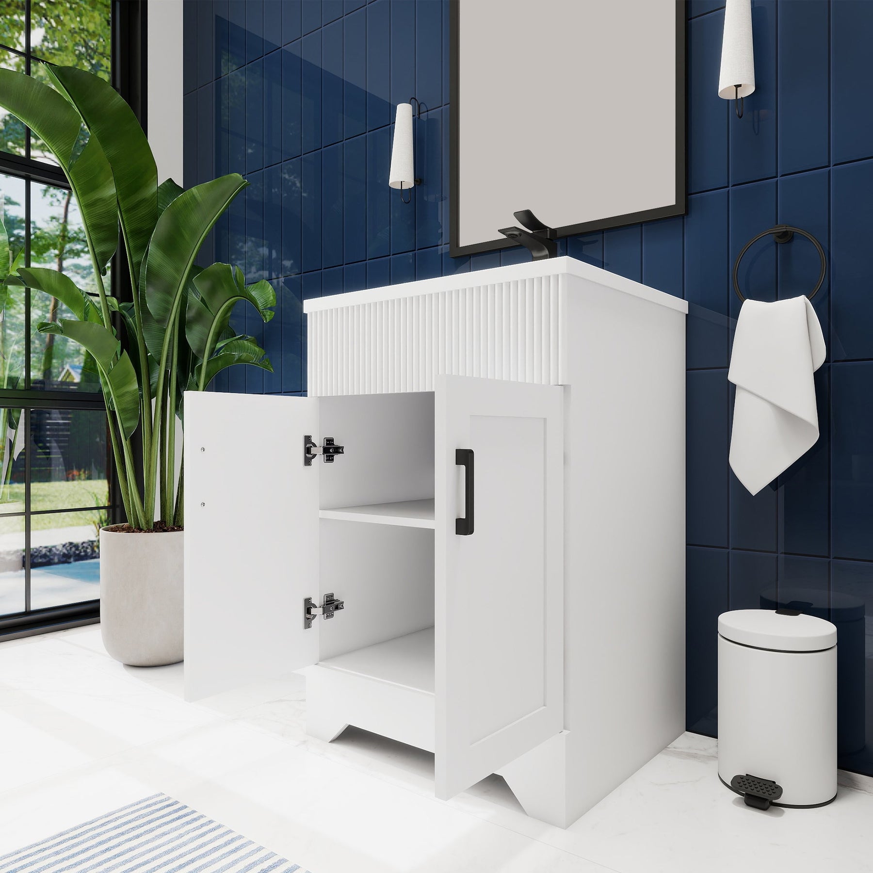 Waterfall 24’’ RTA Freestanding Vanity Cabinet Base with Vertical Striped Decor (Countertop & Sink Not Included) 浴室柜