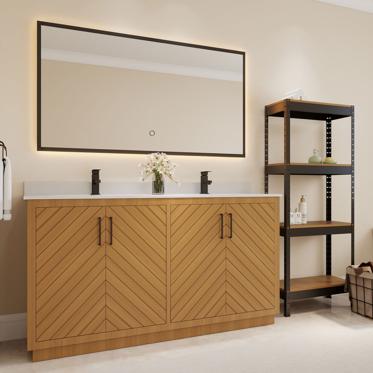 Zoom 60" Freestanding Double Vanity Cabinets with Chevron Pattern