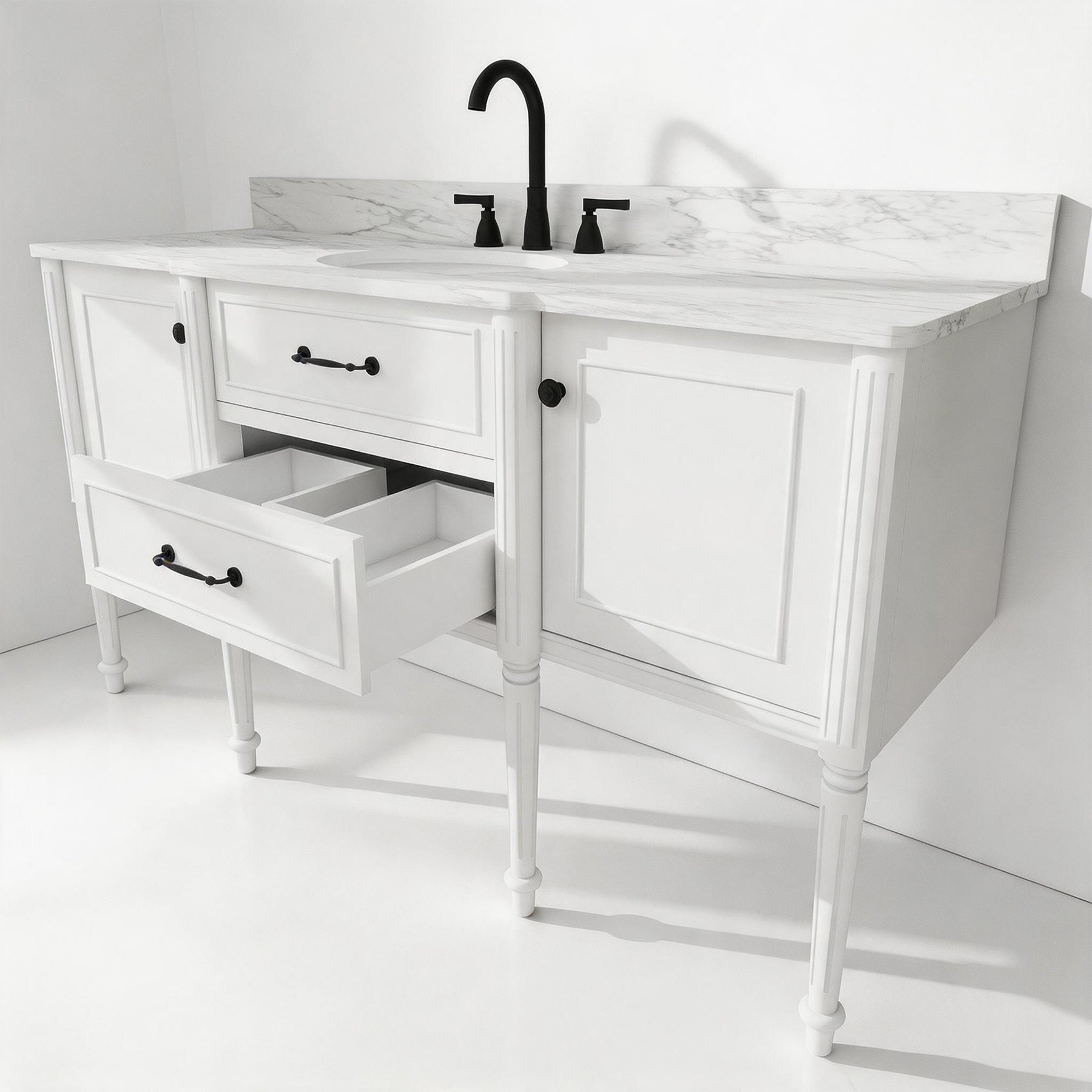Modish 60" Wall Mounted Single Vanity Cabinet with Solid Wood Legs, Pre-Assembled, Freestanding & Floating 2 Installation Ways