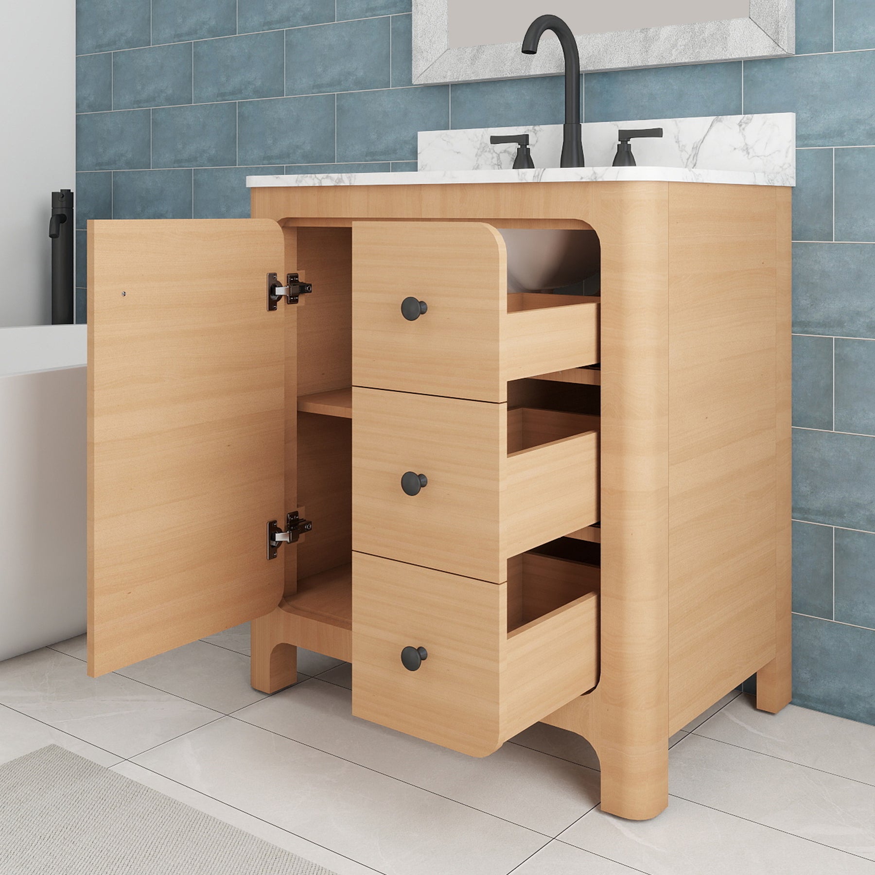 Canyon 30" Freestanding Single Vanity Cabinet with Curved Design