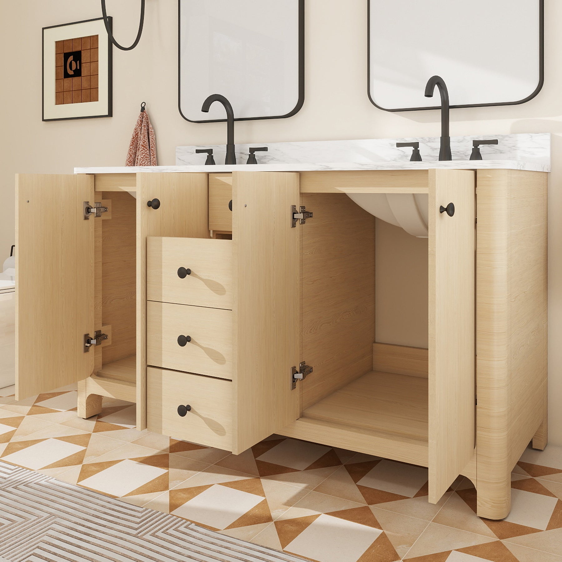 Canyon 60" Freestanding Double Vanity Cabinet with Curved Design