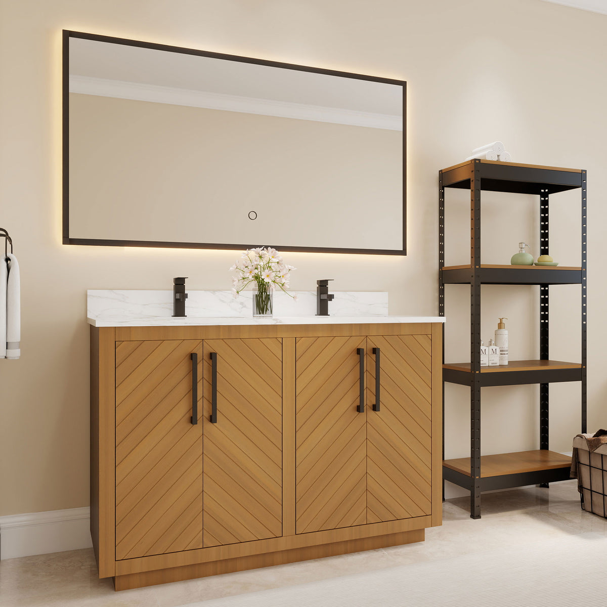 Zoom 48" Freestanding Double Vanity Cabinets with Chevron Pattern