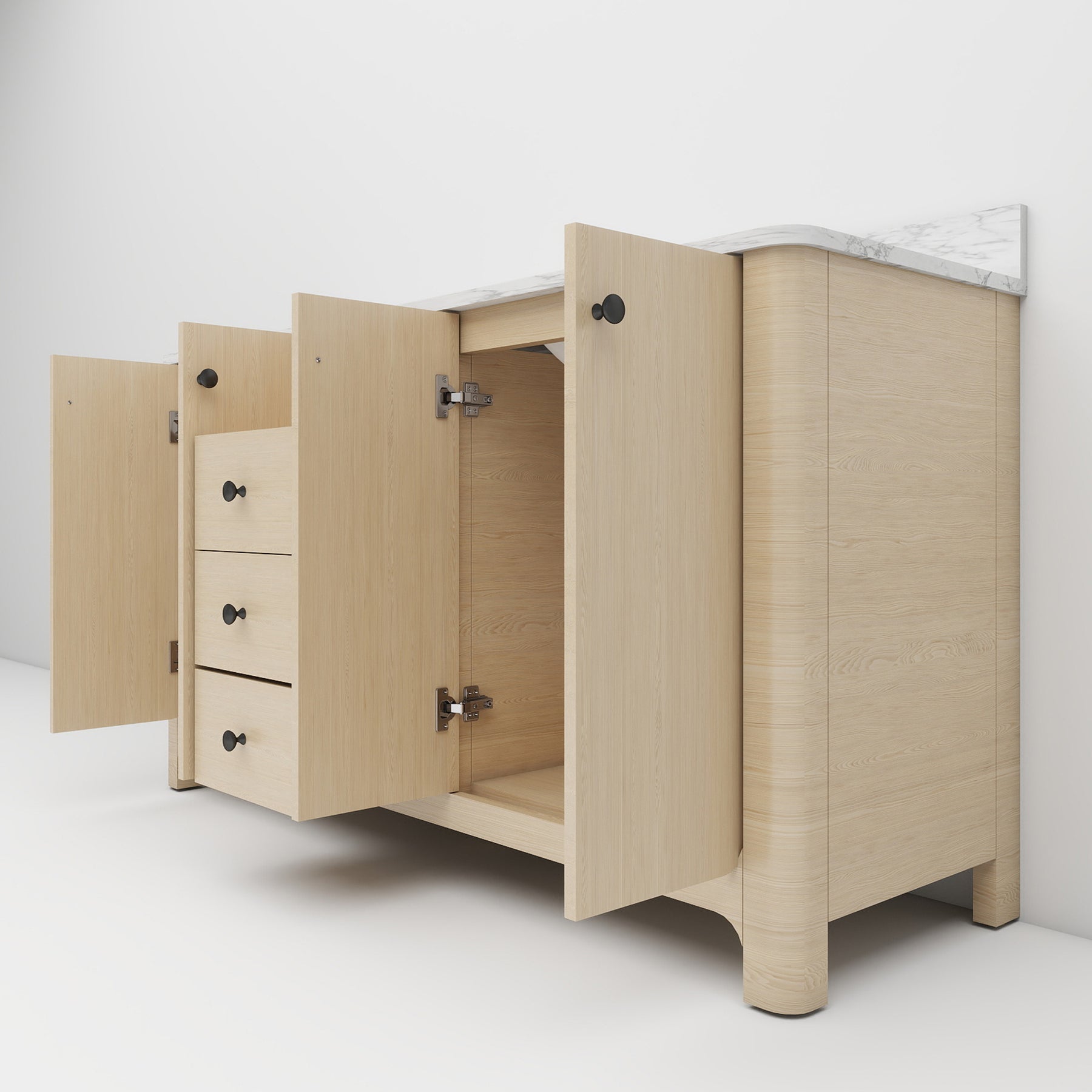 Canyon 60" Freestanding Double Sink Bathroom Vanity with Curved Design