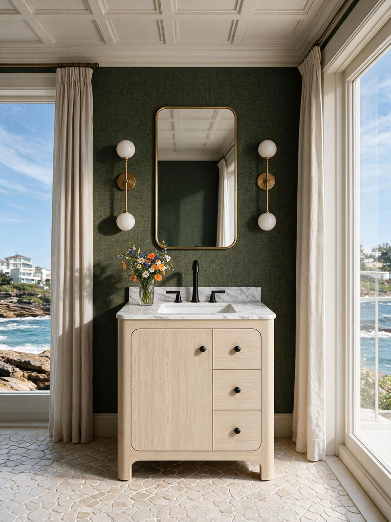 Teal Brick & Oak Bathroom