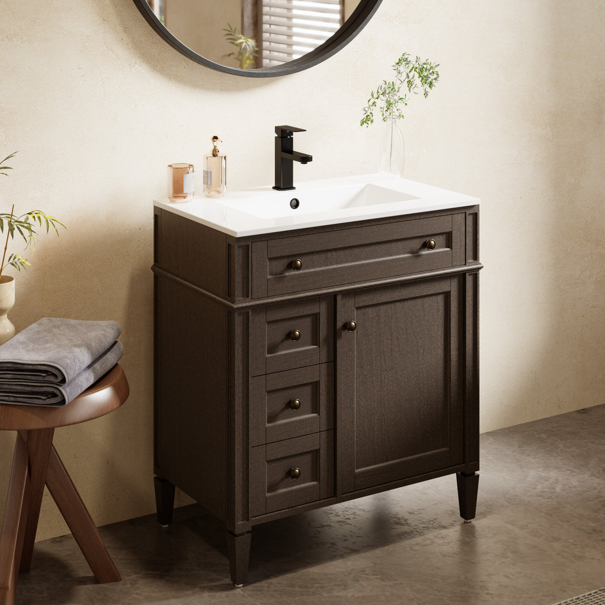 Retro 30" Freestanding Single Vanity Cabinets with Square Column