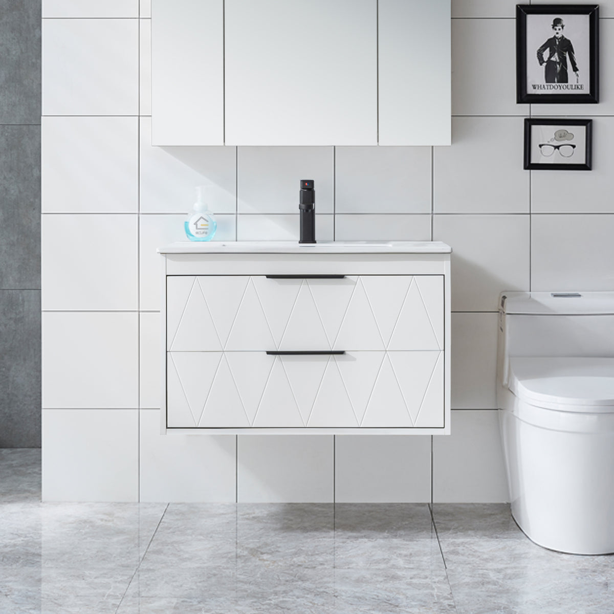 Linear 30" Wall Mounted Bathroom Vanity Combo with Single Undermount Sink