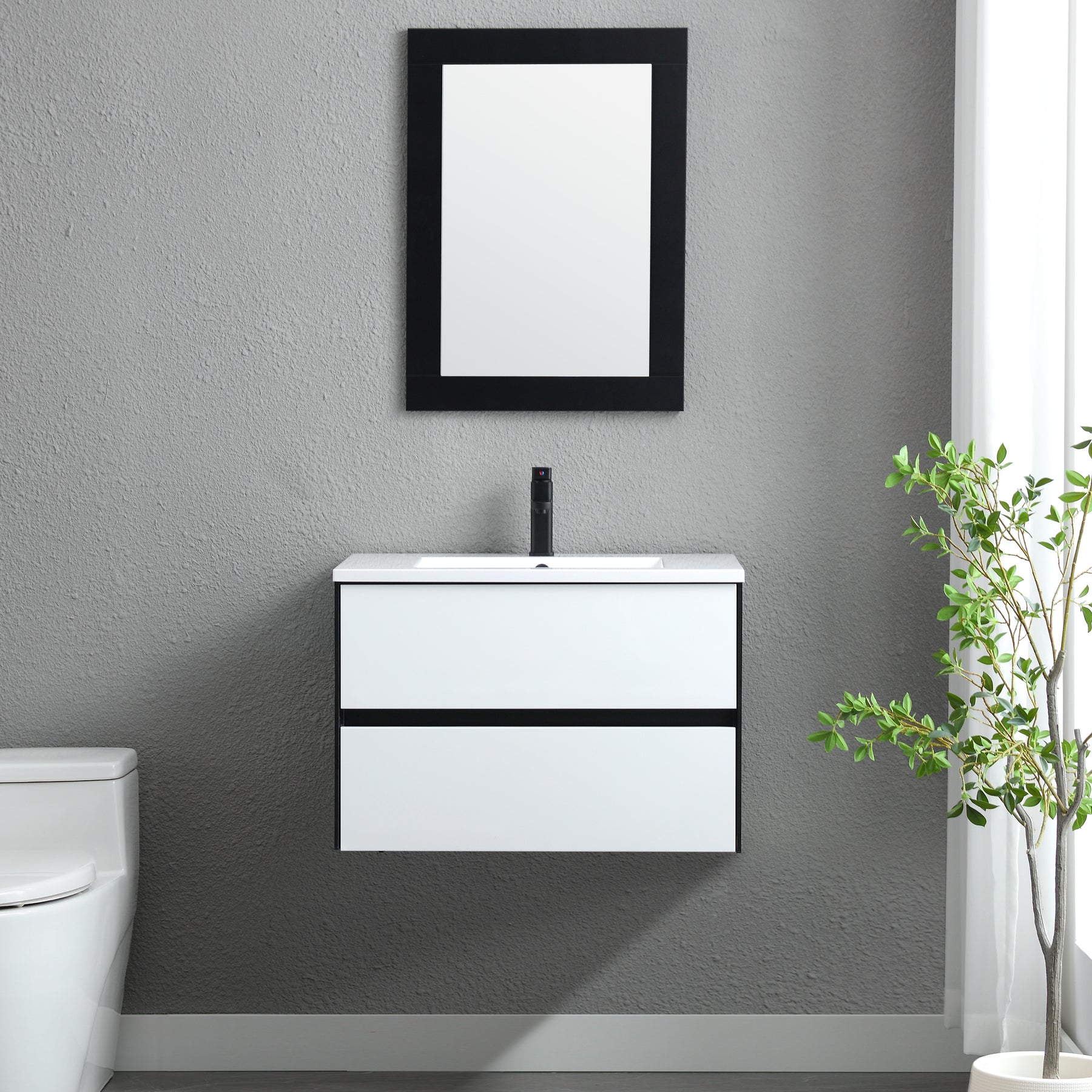 Minimalist 30" Panda Color Wall Mounted Bathroom Vanity Combo with Sin
