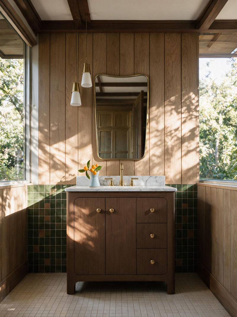 Teal Brick & Oak Bathroom