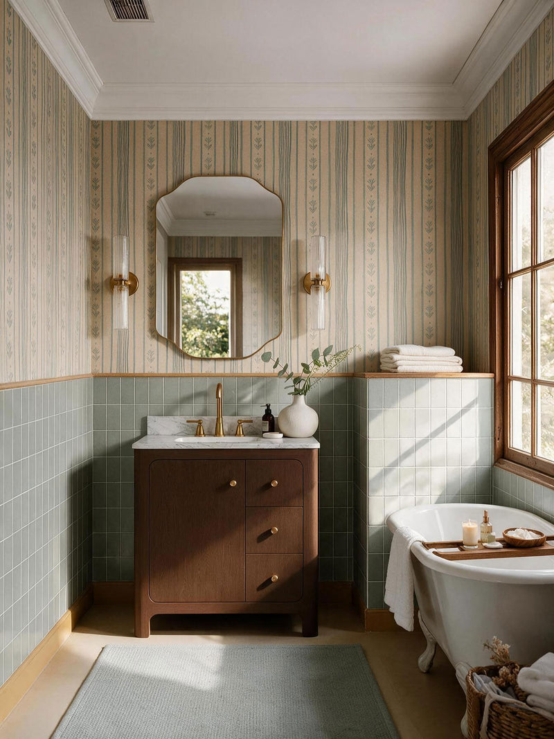 Teal Brick & Oak Bathroom